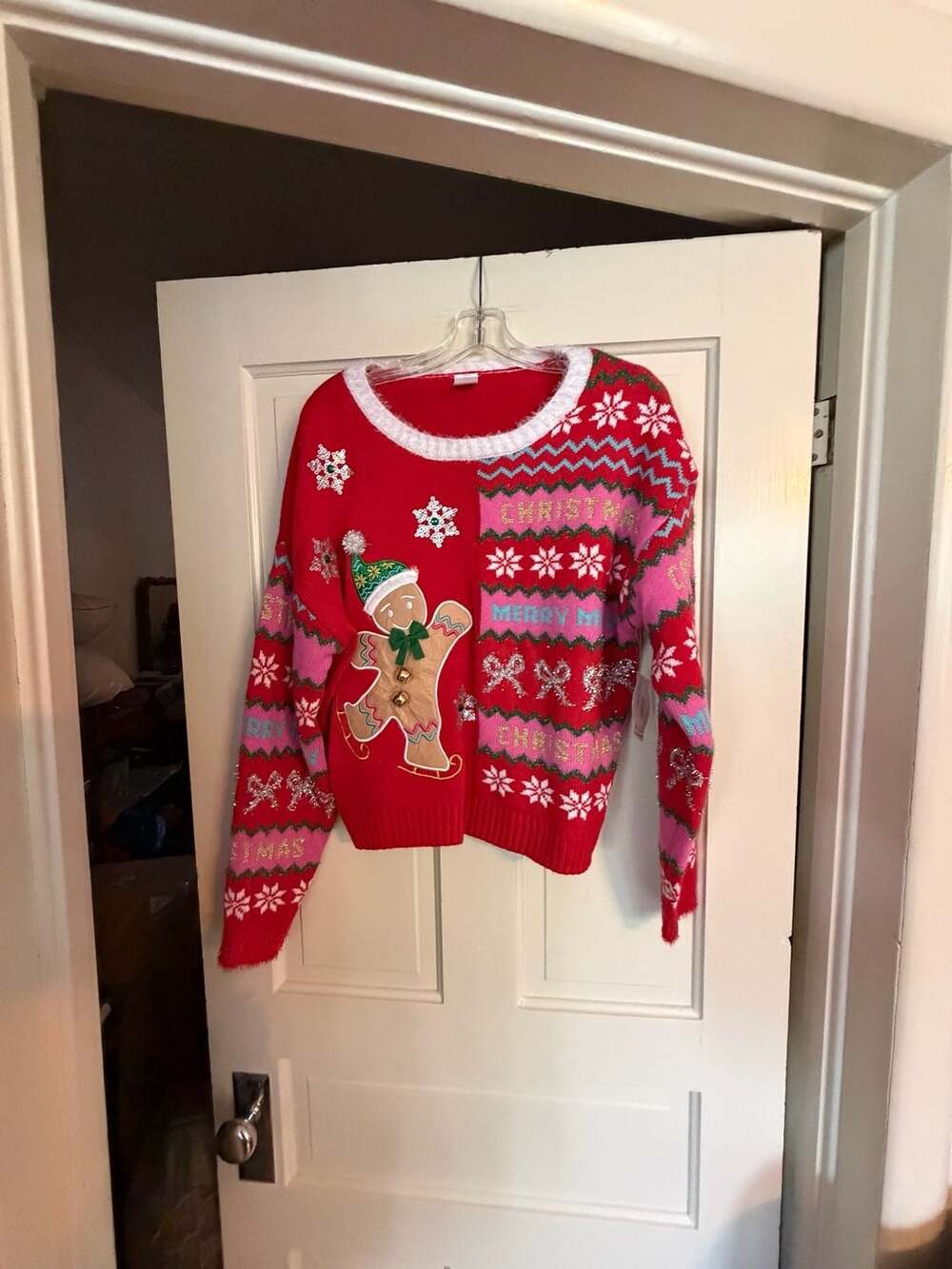Holiday Time Women's Embellished Skating Gingerbread Ugly Christmas Sweater